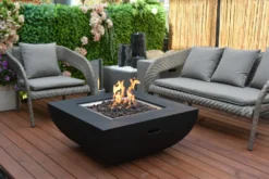 Gardenforma Gas Feuerstelle Itasy, Beton-Optik Schwarz, Aus Faserbeton