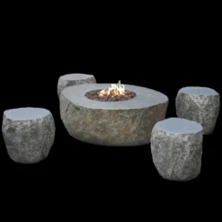 Gardenforma Sitzgruppen-Set: Gas Feuerstelle Vesuv In Basaltoptik Aus Faserbeton & 4x Hocker 9 Gardenforma Sitzgruppen-Set: Gas Feuerstelle Vesuv In Basaltoptik Aus Faserbeton & 4x Hocker -Webe Grill Geschaft OFG110GR SET1