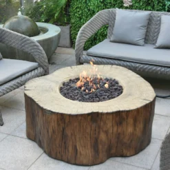 Gardenforma Sitzgruppen -Set: Gas Feuerstelle Manchester Aus Faserbeton In Baumstammoptik, Redwood & 4x Hocker -Webe Grill Geschaft ofg145rw gas feuerstelle manchester aus faserbeton in baumstammoptik redwood 3